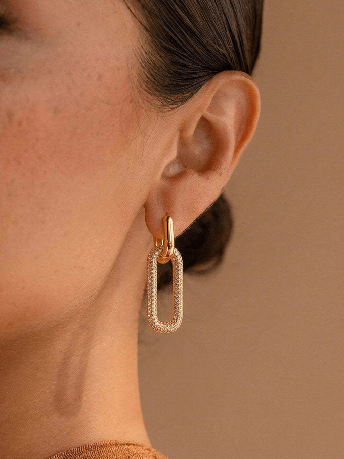 Elle CZ Geometric Premium Earrings in 18k Gold Vermeil