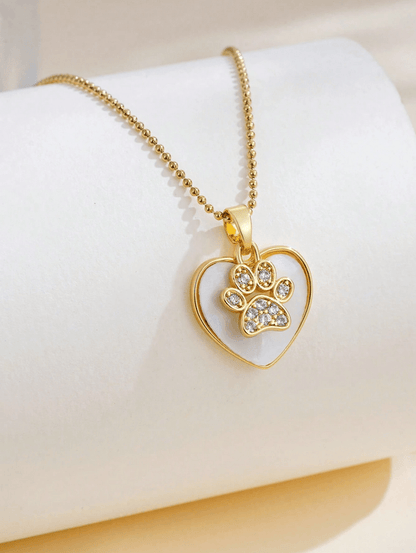 Elle Heart & Paw Pendant Necklace in 18k PVD Gold Plated