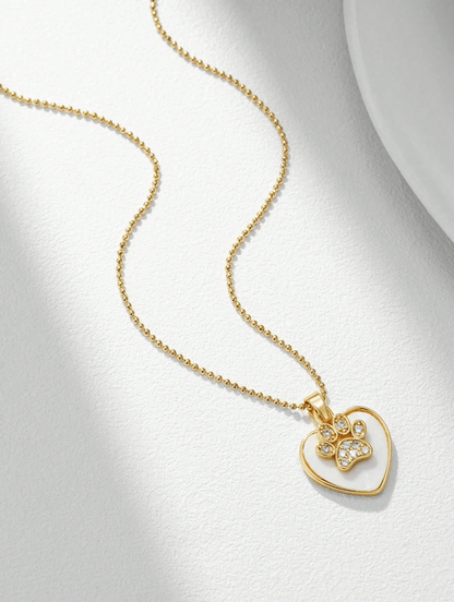 Elle Heart & Paw Pendant Necklace in 18k PVD Gold Plated