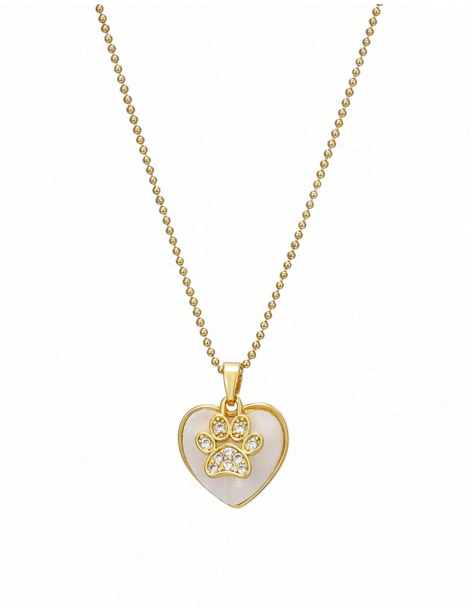 Elle Heart & Paw Pendant Necklace in 18k PVD Gold Plated