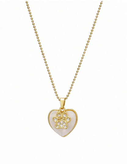 Elle Heart & Paw Pendant Necklace in 18k PVD Gold Plated
