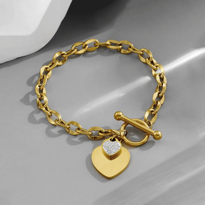 Elle CZ Heart Charmed Bracelet in Vermeil Gold