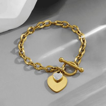 Elle CZ Heart Charmed Bracelet in Vermeil Gold