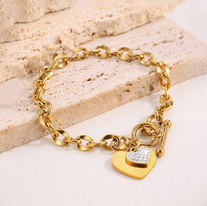 Elle CZ Heart Charmed Bracelet in Vermeil Gold