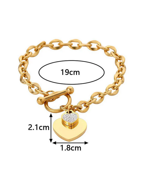 Elle CZ Heart Charmed Bracelet in Vermeil Gold