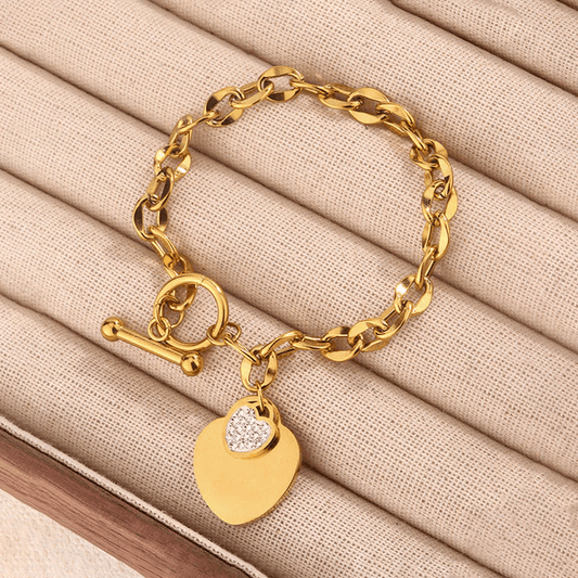 Elle CZ Heart Charmed Bracelet in Vermeil Gold