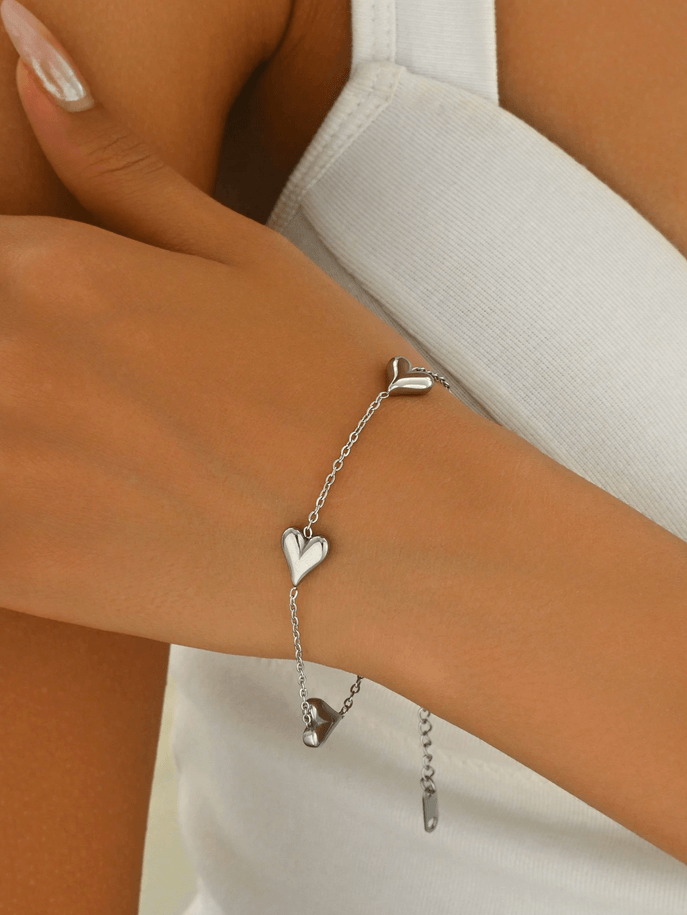Elle Heart Charmed Bracelet in 18k PVD Gold and White Plated
