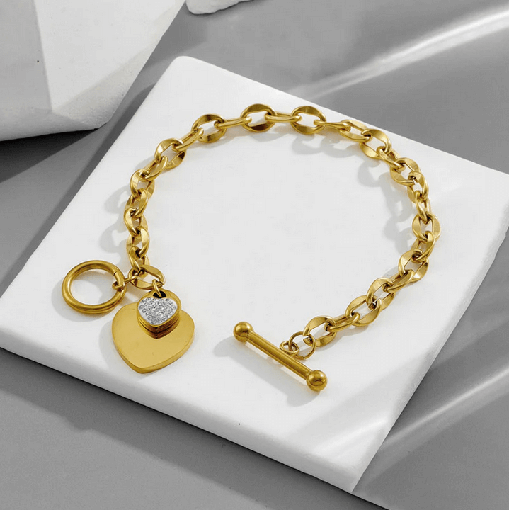 Elle CZ Heart Charmed Bracelet in Vermeil Gold