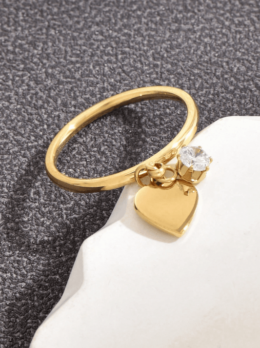 Elle CZ Heart Charmed Ring in Vermeil Gold and White Gold Plated