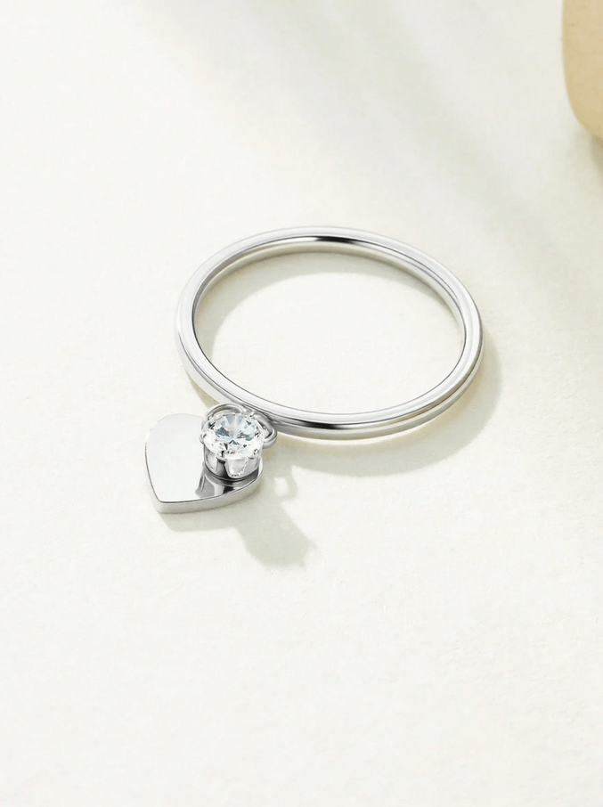 Elle CZ Heart Charmed Ring in Vermeil Gold and White Gold Plated
