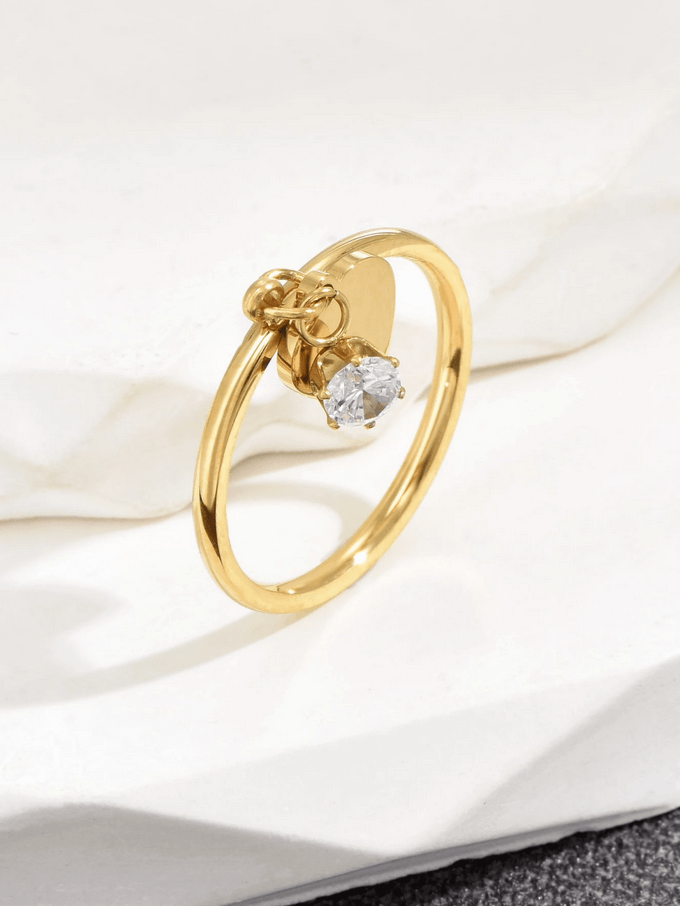 Elle CZ Heart Charmed Ring in Vermeil Gold and White Gold Plated