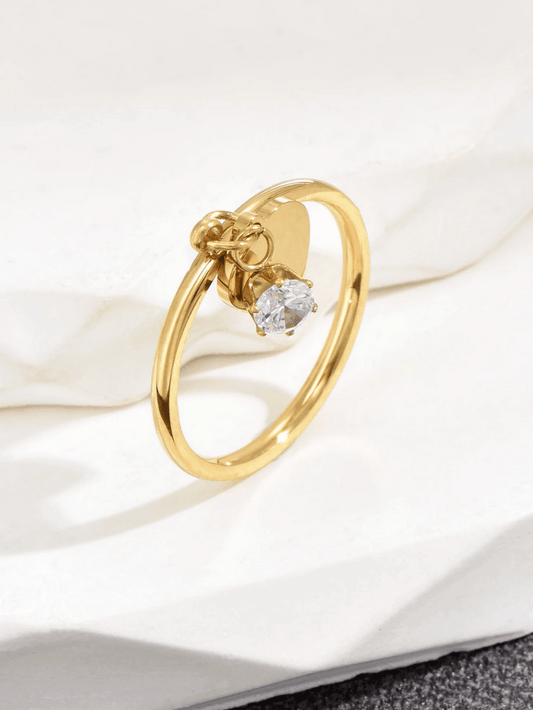 Elle CZ Heart Charmed Ring in Vermeil Gold and White Gold Plated