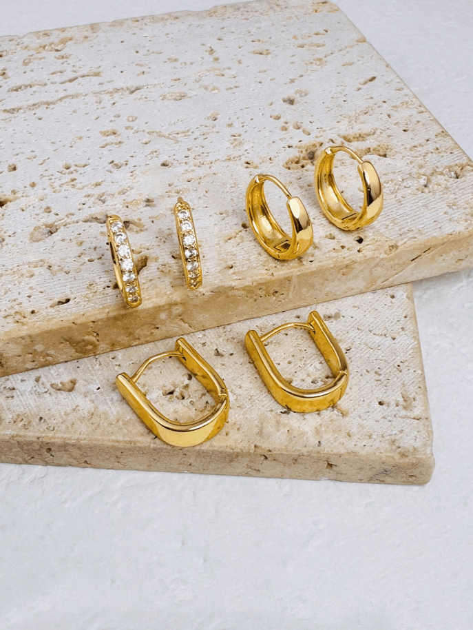 Elle CZ 3 Pairs Stackable Hoop Earrings in 18k Gold Vermeil