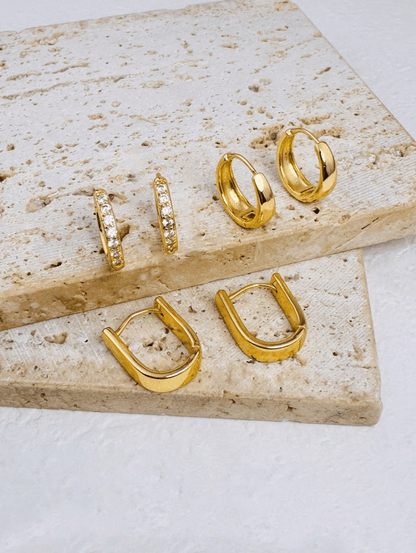 Elle CZ 3 Pairs Stackable Hoop Earrings in 18k Gold Vermeil