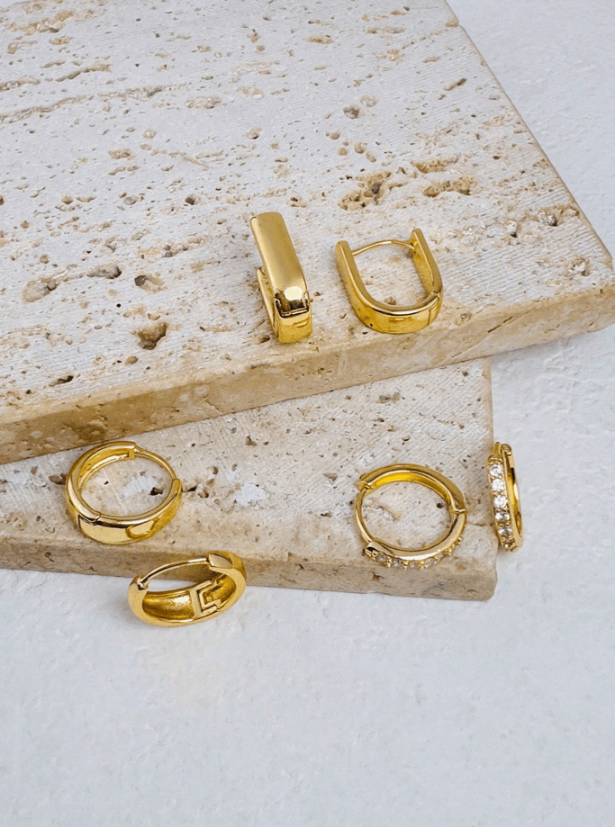 Elle CZ 3 Pairs Stackable Hoop Earrings in 18k Gold Vermeil