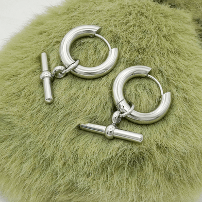 Elle Geometric T-Bar Design Earrings in 18k Gold Vermeil and White Gold Finish