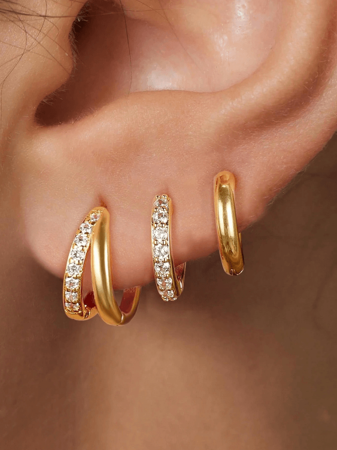 Elle 3 Pairs Stackable Hoop Earrings in 18k Gold Vermeil