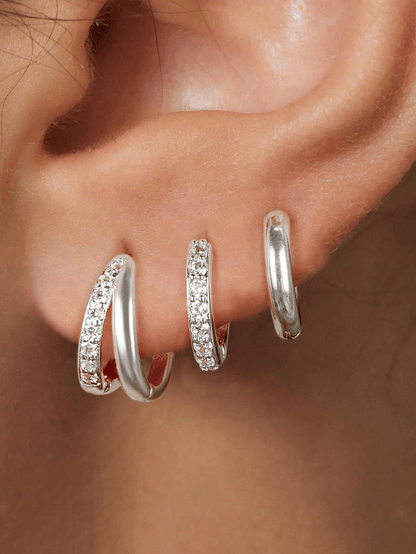 Elle 3 Pairs Stackable Hoop Earrings in 18k White Gold Vermeil