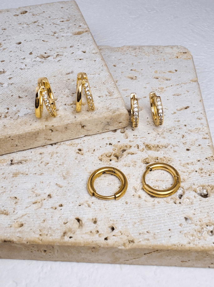 Elle 3 Pairs Stackable Hoop Earrings in 18k Gold Vermeil