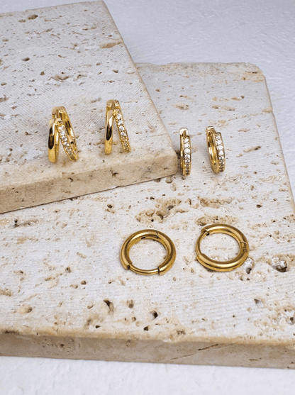 Elle 3 Pairs Stackable Hoop Earrings in 18k Gold Vermeil