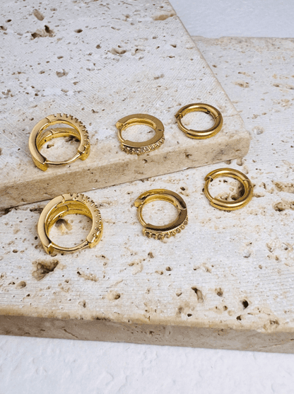 Elle 3 Pairs Stackable Hoop Earrings in 18k Gold Vermeil