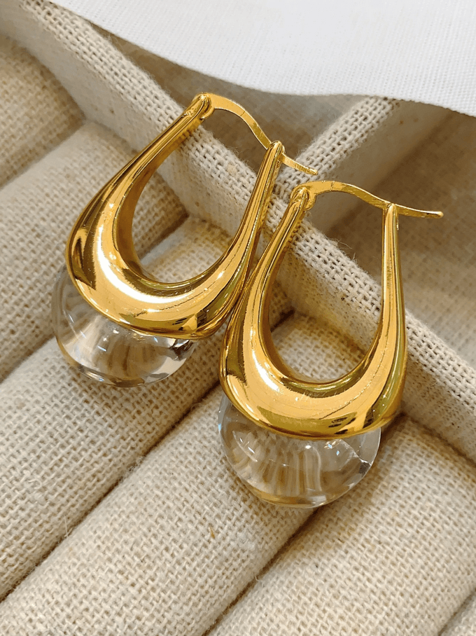 Elle Unique Shaped Earrings in18k Gold Vermeil and White Gold Finish