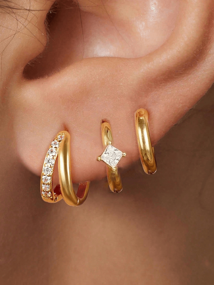 Elle CZ 3 Pairs Stackable Hoop Earrings in 18k Gold Vermeil