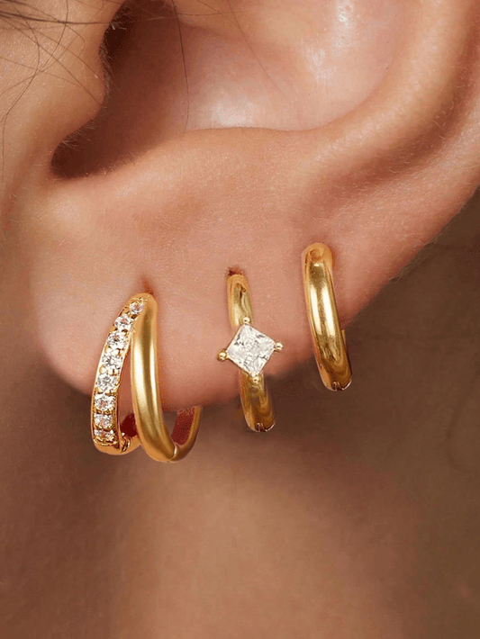 Elle CZ 3 Pairs Stackable Hoop Earrings in 18k Gold Vermeil