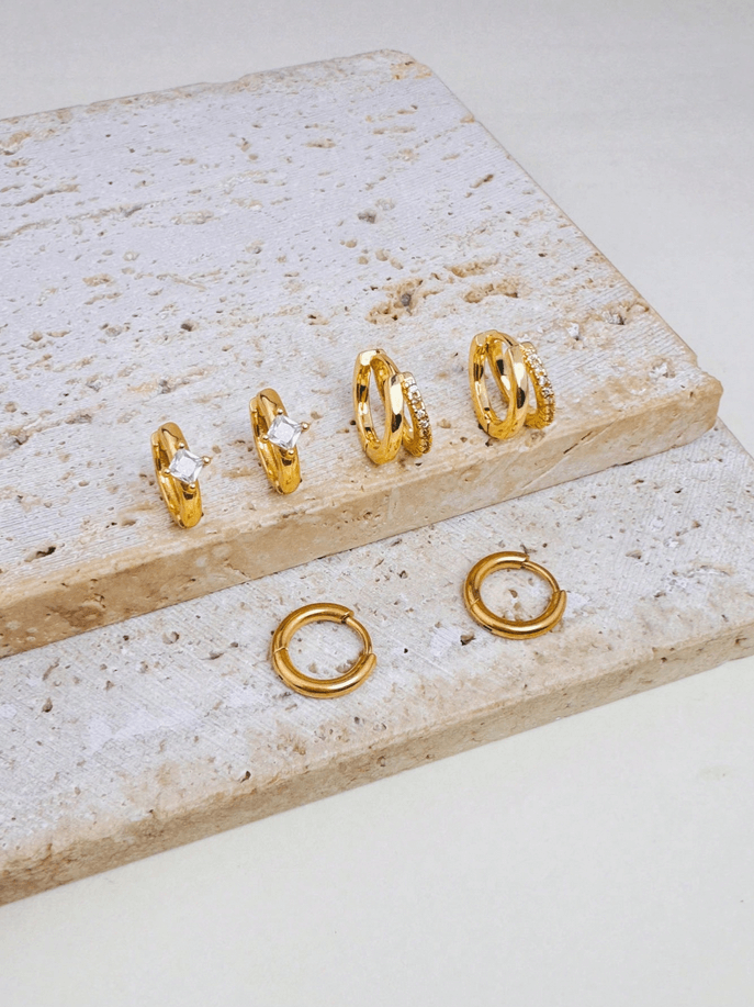 Elle CZ 3 Pairs Stackable Hoop Earrings in 18k Gold Vermeil