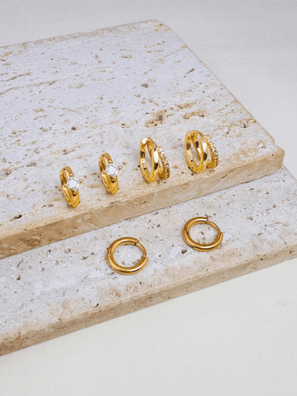 Elle CZ 3 Pairs Stackable Hoop Earrings in 18k Gold Vermeil