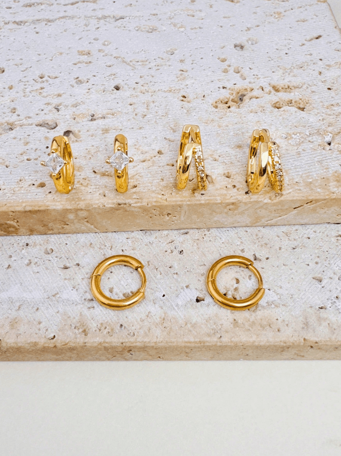 Elle CZ 3 Pairs Stackable Hoop Earrings in 18k Gold Vermeil