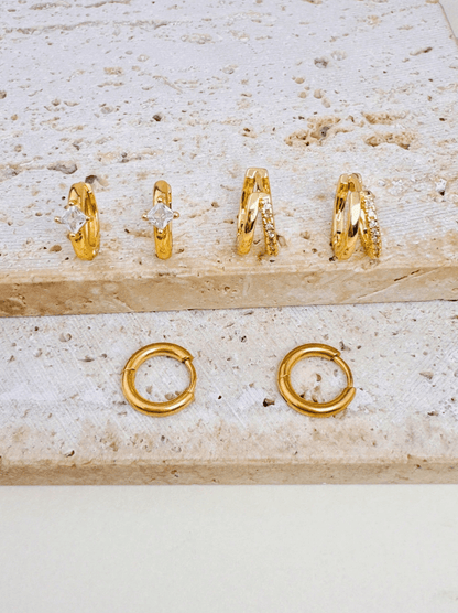 Elle CZ 3 Pairs Stackable Hoop Earrings in 18k Gold Vermeil