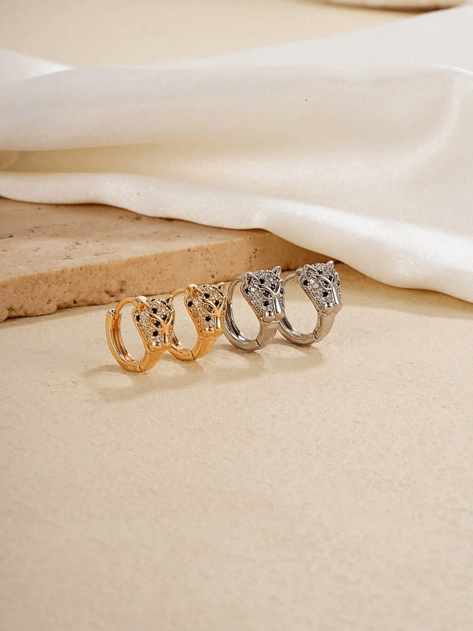 Elle CZ Timeless Design Leopard Earrings in 18k Gold Vermeil And White Gold Finish