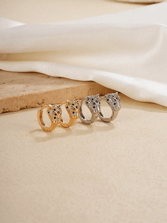 Elle CZ Timeless Design Leopard Earrings in 18k Gold Vermeil And White Gold Finish