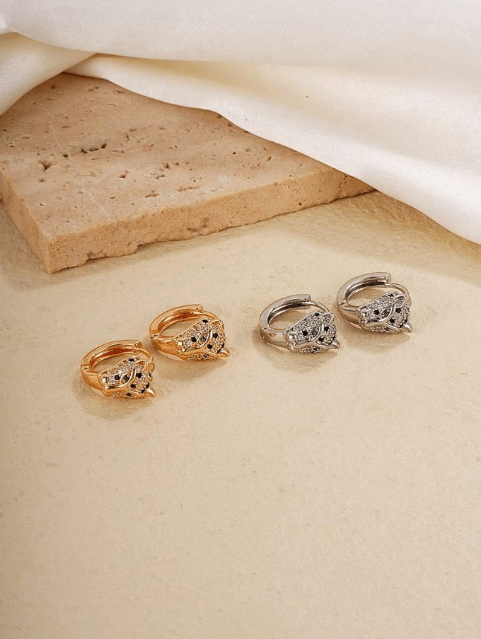 Elle CZ Timeless Design Leopard Earrings in 18k Gold Vermeil And White Gold Finish