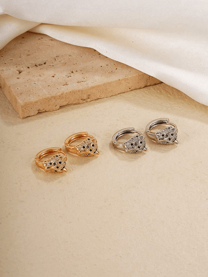 Elle CZ Timeless Design Leopard Earrings in 18k Gold Vermeil And White Gold Finish