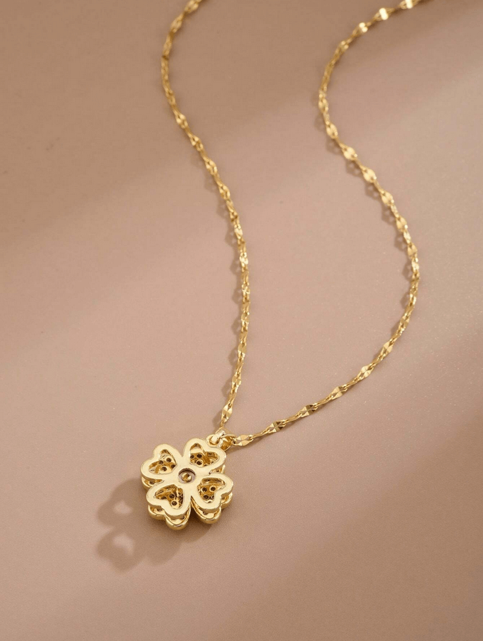 Elle Four Leaf Rotating Pendant Necklace in 18k PVD Gold Plated