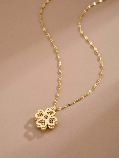 Elle Four Leaf Rotating Pendant Necklace in 18k PVD Gold Plated