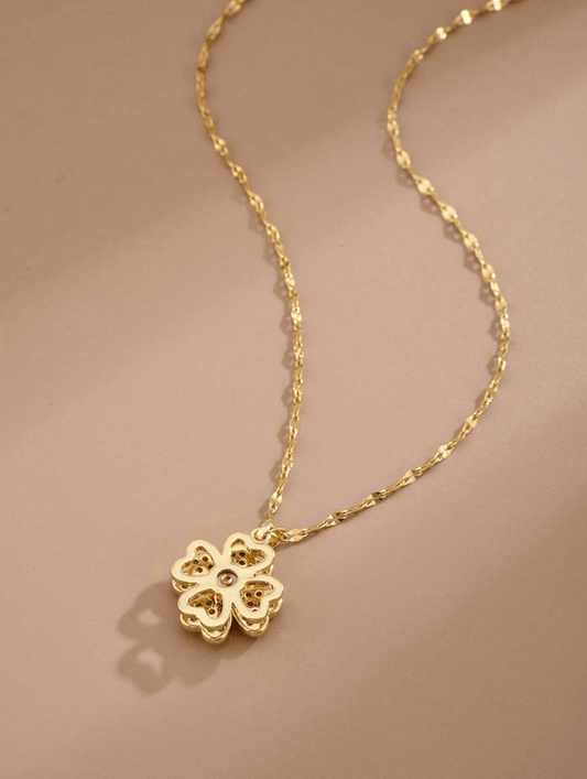 Elle Four Leaf Rotating Pendant Necklace in 18k PVD Gold Plated