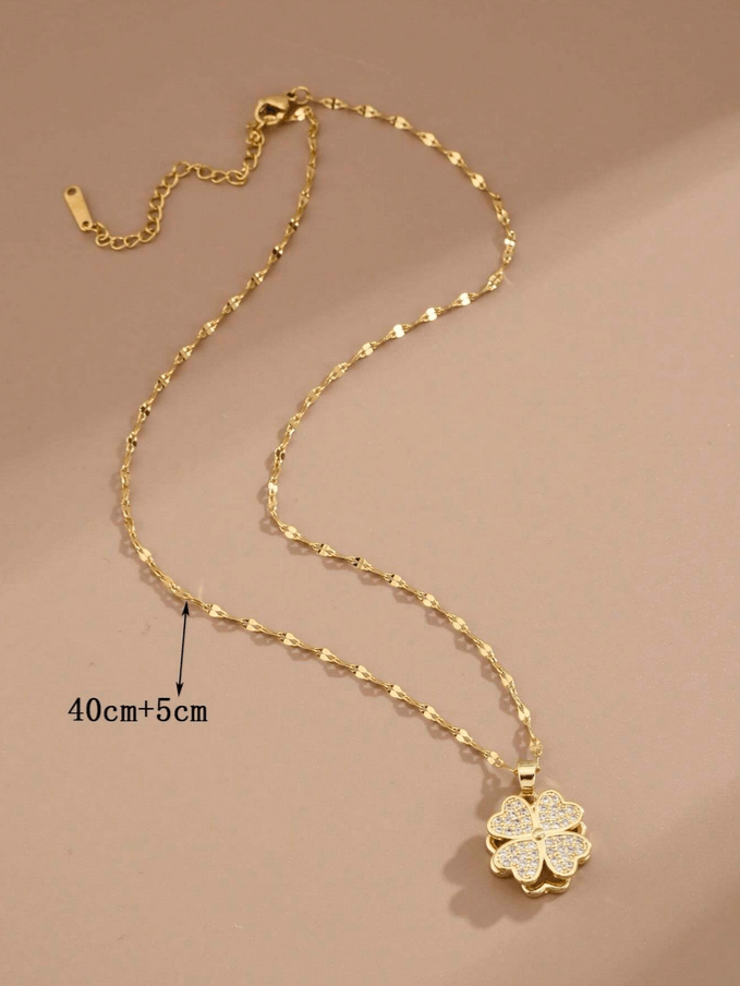 Elle Four Leaf Rotating Pendant Necklace in 18k PVD Gold Plated