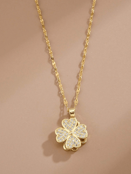 Elle Four Leaf Rotating Pendant Necklace in 18k PVD Gold Plated