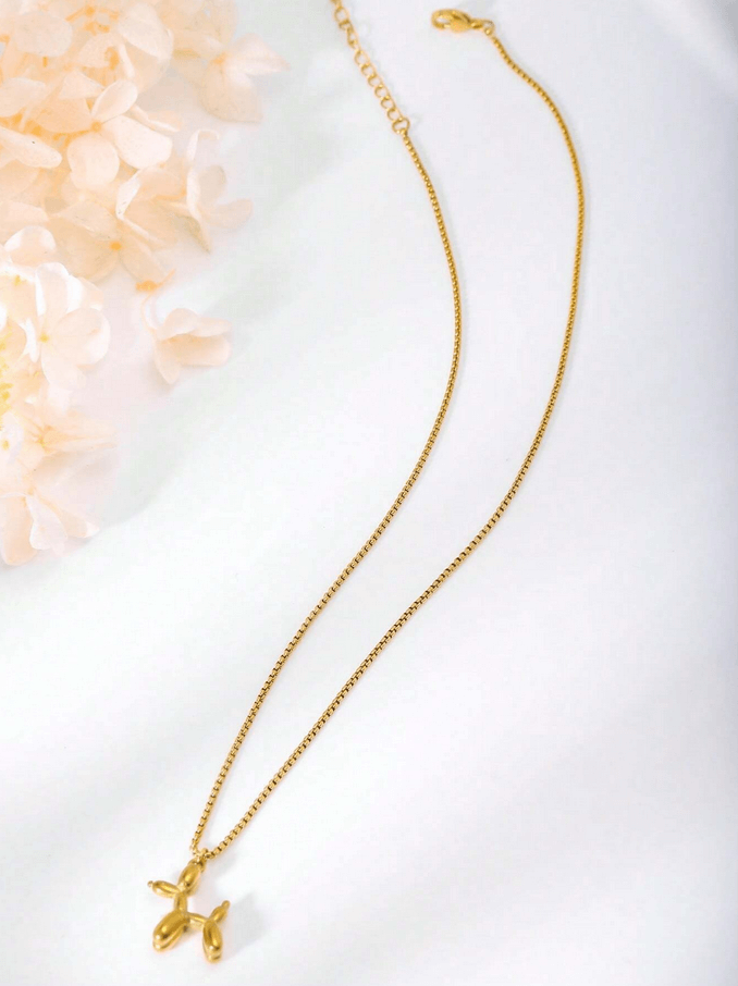 Elle Cute Dog Charmed Pendant Necklace in 18k PVD Gold Plated