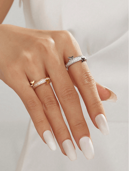 CZ Premium Butterfly Ring in 18k Gold Vermeil and White Gold Finish