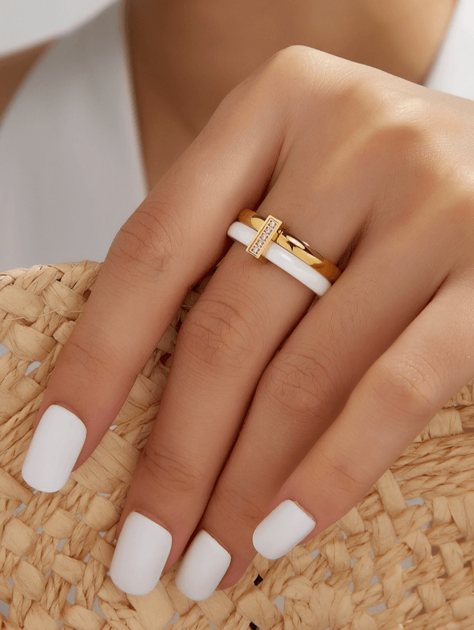 CZ Premium Ring in 18k Gold Vermeil and White Gold Finish