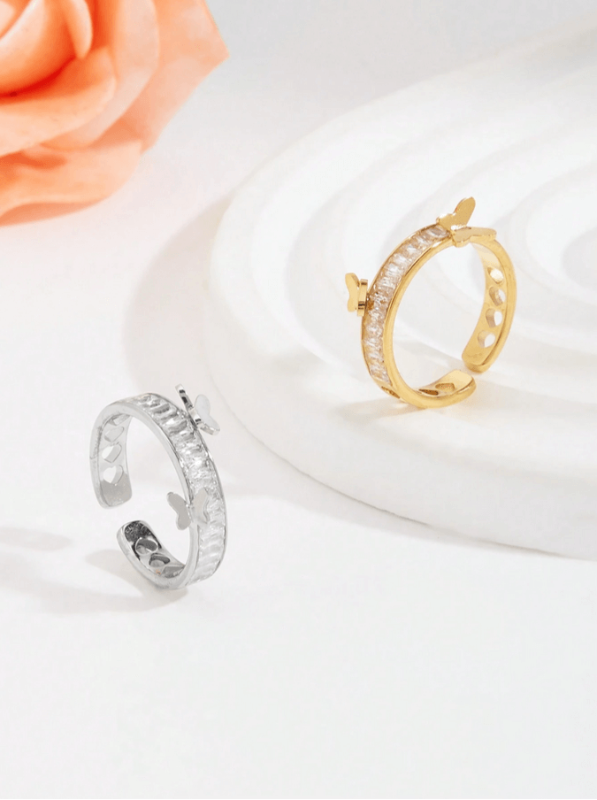 CZ Premium Butterfly Ring in 18k Gold Vermeil and White Gold Finish