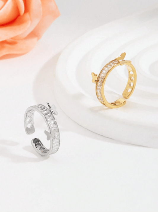 CZ Premium Butterfly Ring in 18k Gold Vermeil and White Gold Finish