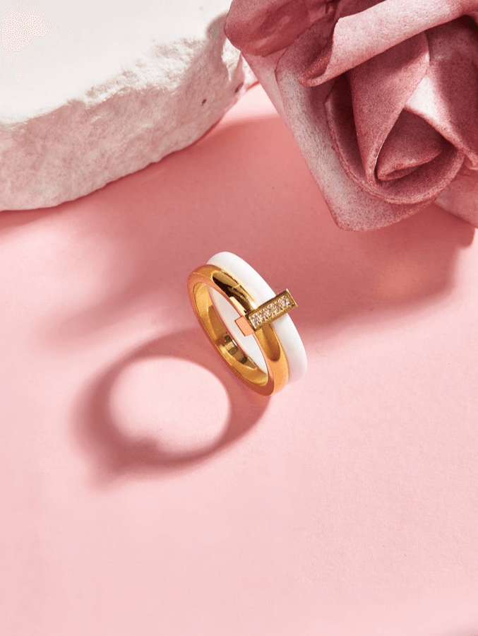 CZ Premium Ring in 18k Gold Vermeil and White Gold Finish