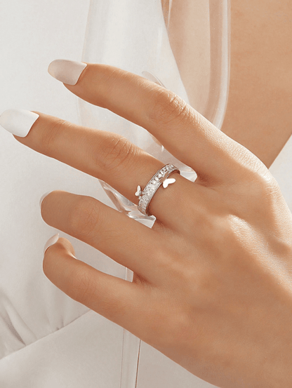 CZ Premium Butterfly Ring in 18k Gold Vermeil and White Gold Finish