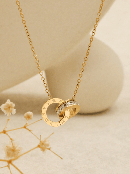 Elle Roman Numeral Design Pendant Necklace in Vermeil Gold and White Gold Plated