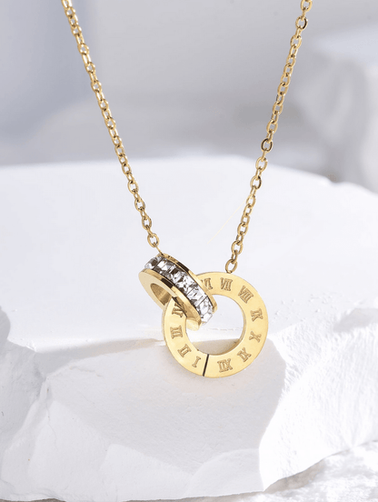 Elle Roman Numeral Design Pendant Necklace in Vermeil Gold and White Gold Plated